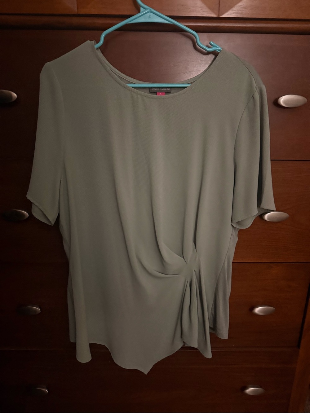 Vince Camuto Sage Green Short Sleeve Knot-Front Blouse